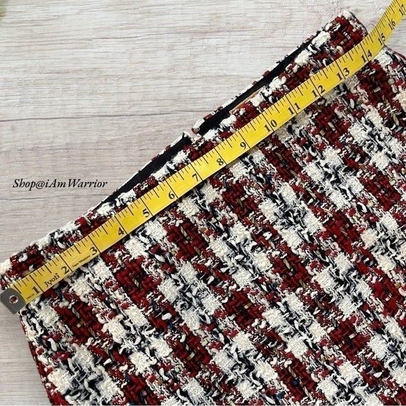 J.Crew 2 PC crimson plaid tweed jacket + matching midi skirt - Picture 11 of 15